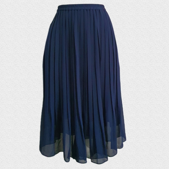 Uniqlo Blue Pleated Midi Skirt Size 10 - Picture 2 of 7